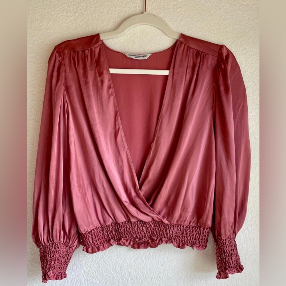 Amanda Uprichard Silk Cropped V-Neck Blouse